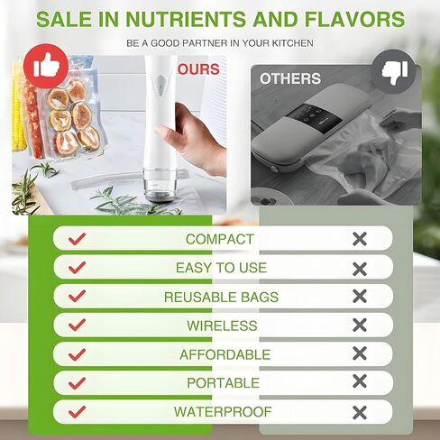 GuaziV جهاز تفريغ الهواء المحمول للأغذية - محمول USB-C قابل لإعادة الشحن، مانع للانسكاب وختم الصلصة، شفط قوي 60 كيلو باسكال، أكياس قابلة لإعادة الاستخدام خالية من مادة BPA للمطبخ، وإعداد الوجبات، والتخييم والسفر in Kuwait