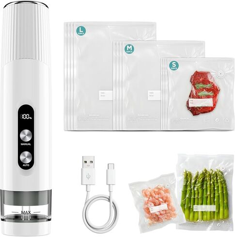 Compact Vacuum Sealer for Food, Cordless Handheld Vacuum Sealer Machine with 30 Reusable Bags, 1800mAh Rechargeable Portable Food Saver for Sous Vide, Meal Prep, Meat & Vegetables in Saudi Arabia