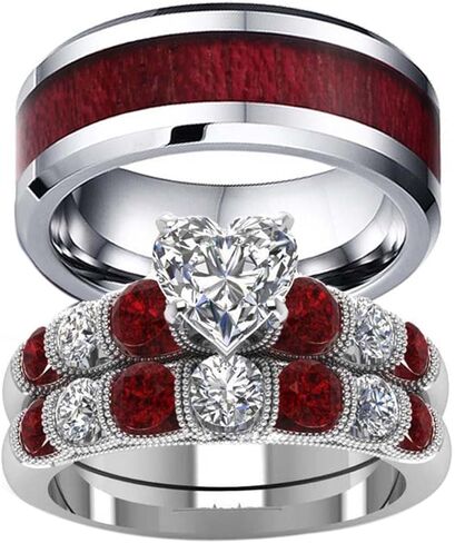 LOVERSRING له ولها مجموعات خاتم الزفاف مجموعات الأزواج خواتم 10K الذهب الأبيض الفولاذ المقاوم للصدأ الزفاف خاتم الخطوبة مجموعات الزفاف الرجال كربيد التنغستن الفرقة in Saudi Arabia