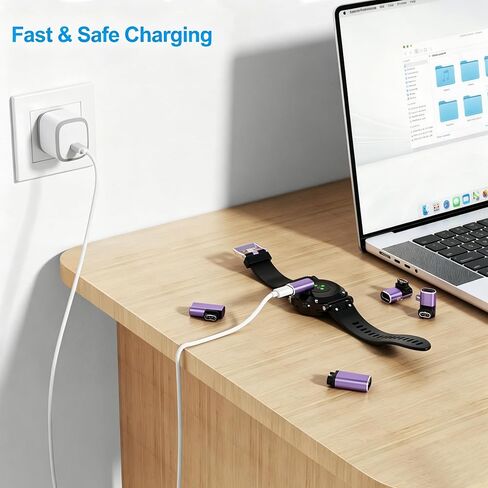 محول كابل شاحن USB C إلى Garmin 3 حزم، محول شحن من النوع C لـ Garmin Fenix ​​8/7/7X/7S/6، Vivoactive 5/4S، Venu 3/3S/2S/SQ، Forerunner 165/965/955/945/265/55/45 (أرجواني) in Kuwait