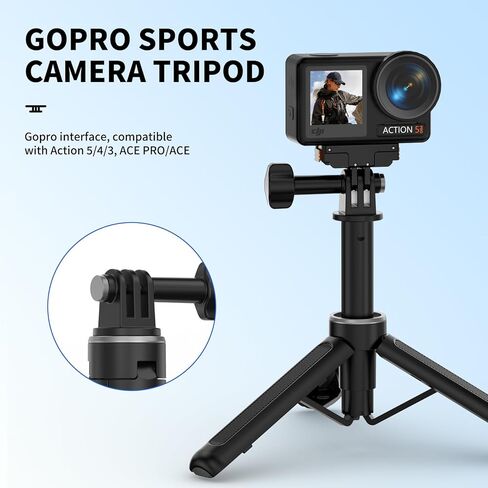 حامل ثلاثي عصا سيلفي 38 سم/15 بوصة، عصا سيلفي محمولة بمقبض تسجيل فيديو لكاميرا GoPro Hero 13/12/11/10/9/8/Max، DJI Osmo Action 5/4/3/2/1 (أسود) in Kuwait