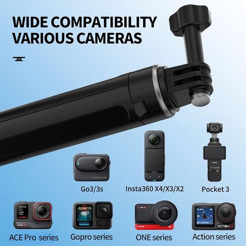 حامل ثلاثي عصا سيلفي 38 سم/15 بوصة، عصا سيلفي محمولة بمقبض تسجيل فيديو لكاميرا GoPro Hero 13/12/11/10/9/8/Max، DJI Osmo Action 5/4/3/2/1 (أسود) in Kuwait