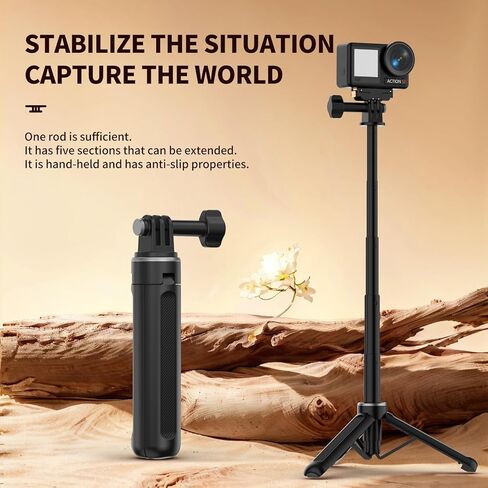 حامل ثلاثي عصا سيلفي 38 سم/15 بوصة، عصا سيلفي محمولة بمقبض تسجيل فيديو لكاميرا GoPro Hero 13/12/11/10/9/8/Max، DJI Osmo Action 5/4/3/2/1 (أسود) in Kuwait