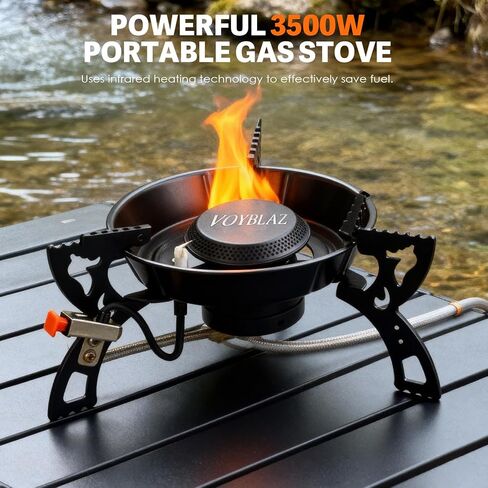 Camping Stove - Made of 4mm Carbon Steel, Featuring Piezoelectric Ignition and a 39-Inch Hose, Ideal for Backpacking, Hiking, and Outdoor Cooking in Saudi Arabia