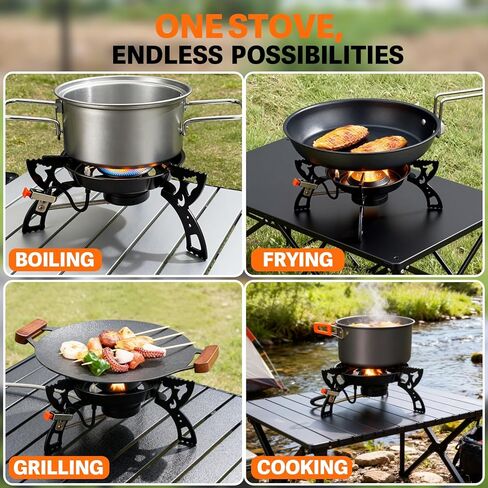 Camping Stove - Made of 4mm Carbon Steel, Featuring Piezoelectric Ignition and a 39-Inch Hose, Ideal for Backpacking, Hiking, and Outdoor Cooking in Saudi Arabia