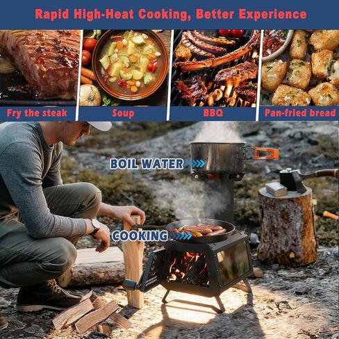 Portable Wood Burning Rocket Stove,Compact Camping Wood Stove with X-shaped Pot Holder,Air damper,Three-sided Air Vents,Large Firebox,Tent Wood Burning Stoves for Camping Heating and Outdoor Cooking in Saudi Arabia