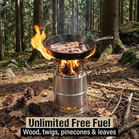 Portable Foldable Multi-Fuel Camping Stove, Wood/Charcoal/Eco-Friendly Alcohol Canisters Compatible, Compact for Hiking Backpacking Survival Gear- Includes Grill Mesh, Alcohol Can & Heat Mat in Saudi Arabia