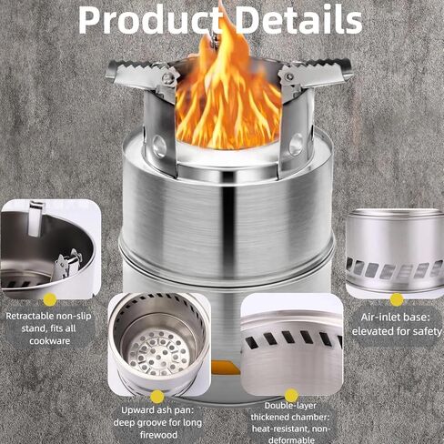 Portable Foldable Multi-Fuel Camping Stove, Wood/Charcoal/Eco-Friendly Alcohol Canisters Compatible, Compact for Hiking Backpacking Survival Gear- Includes Grill Mesh, Alcohol Can & Heat Mat in Saudi Arabia