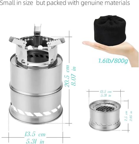 Portable Foldable Multi-Fuel Camping Stove, Wood/Charcoal/Eco-Friendly Alcohol Canisters Compatible, Compact for Hiking Backpacking Survival Gear- Includes Grill Mesh, Alcohol Can & Heat Mat in Saudi Arabia
