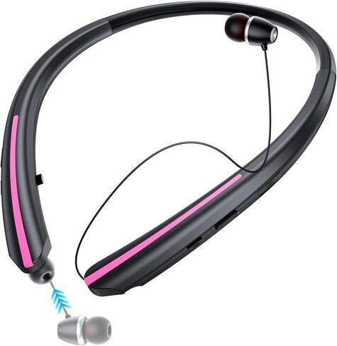 Neckband Retractable Bluetooth Headphones, Wireless Headset with 22H Playtime, Sweat-Resistant Sports, Dual Device Connect, Noise Cancelling Earphones with Mic (Blue) in Saudi Arabia