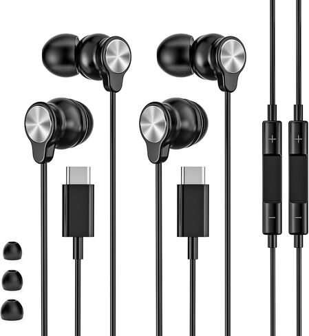 2 حزمة سماعات رأس USB C لهاتف iPhone 17 16 15، سماعات أذن سلكية USB C مع ميكروفون شفاف وتقليل الضوضاء، سماعات أذن سلكية من النوع C لهاتف Galaxy S26 Ultra S25 A16، لأجهزة iPhone Android in Kuwait