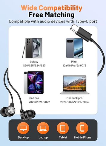 2 حزمة سماعات رأس USB C لهاتف iPhone 17 16 15، سماعات أذن سلكية USB C مع ميكروفون شفاف وتقليل الضوضاء، سماعات أذن سلكية من النوع C لهاتف Galaxy S26 Ultra S25 A16، لأجهزة iPhone Android in Kuwait