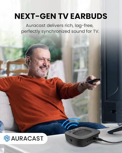 Avantree Aura Focus – Auracast Wireless TV Earbuds with Transmitter, Work with Auracast Hearing Aids, Dual Mode for TV & Phone Calls, Charging Dock, Volume Boost for Seniors & Hard of Hearing in Saudi Arabia