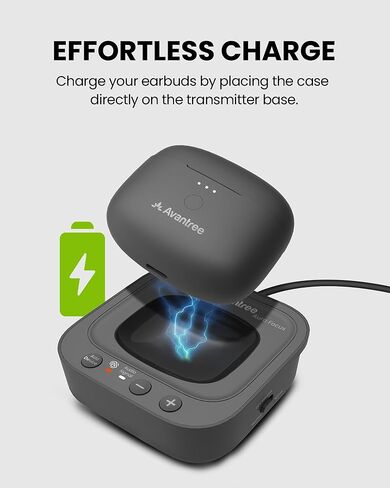 Avantree Aura Focus – Auracast Wireless TV Earbuds with Transmitter, Work with Auracast Hearing Aids, Dual Mode for TV & Phone Calls, Charging Dock, Volume Boost for Seniors & Hard of Hearing in Saudi Arabia