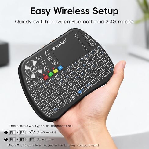 لوحة مفاتيح لاسلكية صغيرة مع لوحة لمس، جهاز تحكم عن بعد للفأرة الهوائية 2.4G وبلوتوث، لوحة مفاتيح محمولة قابلة لإعادة الشحن بإضاءة خلفية RGB لأجهزة Android TV Box، الكمبيوتر الشخصي، Mac، HTPC، Nvidia Shield in Kuwait