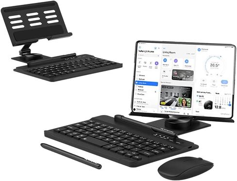 for Bluetooth Keyboard and Mouse for Samsung Galaxy Z Fold 7 6 5 4 3 2, Portable Magnetic Wireless Keyboard with Foldable & Portable Stand & Pen Holder with Capacitor Pen Metal Desk Stand in Saudi Arabia