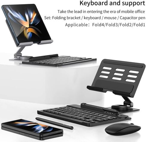 for Bluetooth Keyboard and Mouse for Samsung Galaxy Z Fold 7 6 5 4 3 2, Portable Magnetic Wireless Keyboard with Foldable & Portable Stand & Pen Holder with Capacitor Pen Metal Desk Stand in Saudi Arabia