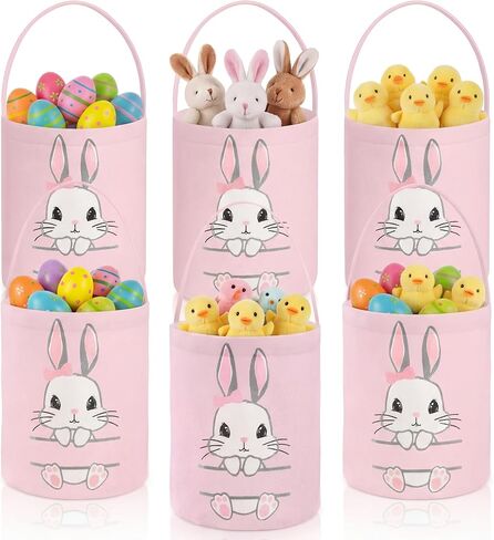 6 Pcs Easter Baskets with Handles Easter Bunny Baskets Kids Easter Basket Bags 6 Color Bunny Canvas Tote Bags for Egg Hunting Easter Rabbit Baskets for Kids Easter Party Decor Supplies (Lovely Style) in Saudi Arabia
