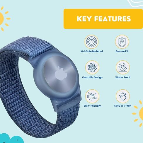 Kids Wristband Compatible with Apple AirTag, Protective Case for GPS Tracker Holder with Nylon Bracelet, Adjustable Anti Lost Watch Band for Toddler Child Elder(Blue) in Saudi Arabia