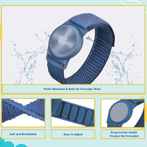 Kids Wristband Compatible with Apple AirTag, Protective Case for GPS Tracker Holder with Nylon Bracelet, Adjustable Anti Lost Watch Band for Toddler Child Elder(Blue) in Saudi Arabia