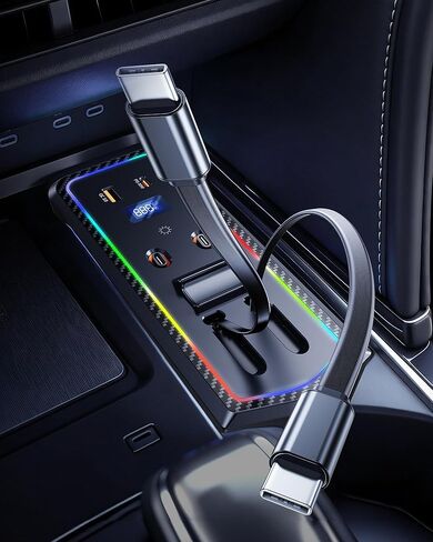 شاحن سيارة USB Hub مع ضوء RGB لملحقات Toyota Camry 2024 2025 2026، محطة إرساء 4 منافذ مع كابل قابل للسحب، مركز شحن سريع للهاتف الخلوي لملحقات Camry Se/Xse الهجينة in Saudi Arabia