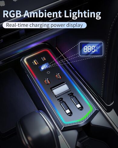شاحن سيارة USB Hub مع ضوء RGB لملحقات Toyota Camry 2024 2025 2026، محطة إرساء 4 منافذ مع كابل قابل للسحب، مركز شحن سريع للهاتف الخلوي لملحقات Camry Se/Xse الهجينة in Saudi Arabia