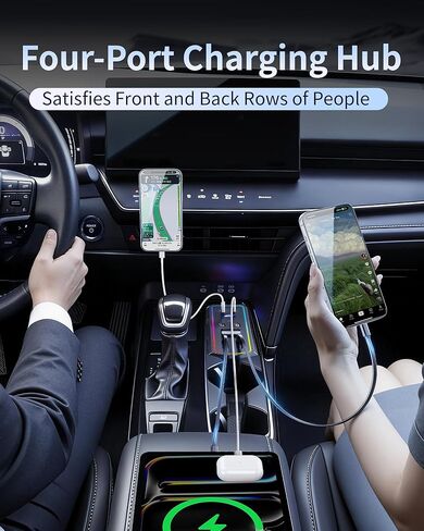 شاحن سيارة USB Hub مع ضوء RGB لملحقات Toyota Camry 2024 2025 2026، محطة إرساء 4 منافذ مع كابل قابل للسحب، مركز شحن سريع للهاتف الخلوي لملحقات Camry Se/Xse الهجينة in Saudi Arabia