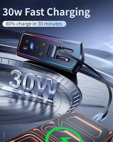 شاحن سيارة USB Hub مع ضوء RGB لملحقات Toyota Camry 2024 2025 2026، محطة إرساء 4 منافذ مع كابل قابل للسحب، مركز شحن سريع للهاتف الخلوي لملحقات Camry Se/Xse الهجينة in Saudi Arabia