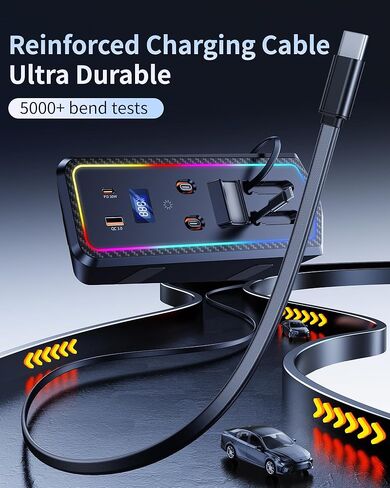 شاحن سيارة USB Hub مع ضوء RGB لملحقات Toyota Camry 2024 2025 2026، محطة إرساء 4 منافذ مع كابل قابل للسحب، مركز شحن سريع للهاتف الخلوي لملحقات Camry Se/Xse الهجينة in Saudi Arabia