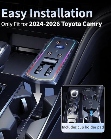 شاحن سيارة USB Hub مع ضوء RGB لملحقات Toyota Camry 2024 2025 2026، محطة إرساء 4 منافذ مع كابل قابل للسحب، مركز شحن سريع للهاتف الخلوي لملحقات Camry Se/Xse الهجينة in Saudi Arabia