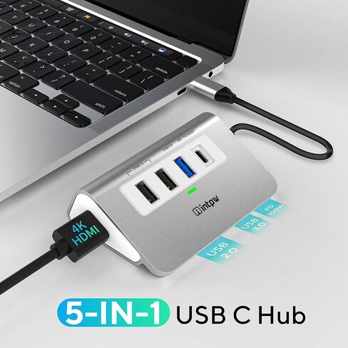 موزع USB C، محول متعدد المنافذ INTPW USB C 5 في 1 مع HDMI 4K، PD 100W، USB A 3.0 5 جيجابت في الثانية و2 USB A 2.0، محول USB C إلى HDMI لجهاز MacBook Air/Pro iPad، كمبيوتر محمول من النوع C in Kuwait