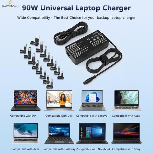 محول تيار متردد لشاحن الكمبيوتر المحمول العالمي بقدرة 90 واط متوافق مع HP Lenovo Dell Acer Asus IBM Sony Gateway Fujitsu Notebook Ultrabook Chromebook Universal محول مع 17 نصيحة in Kuwait