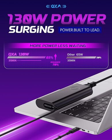 محول تيار متردد لشاحن الكمبيوتر المحمول USB-C بقوة 130 واط متوافق مع Dell XPS 15، 17، 9500، 9510، 9520، 9530، 9700، 9710، 9720، Precision 5550، 5560، 5570، 5530، 5750، 5760، Latitude 5410، 5510، 5520، 5431 سلك الطاقة in Saudi Arabia