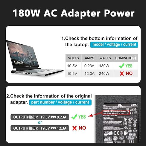 180W Power Adapter Compatible with Dell Dock WD25 WD15 WD19 WD19S WD19TB WD22TB4 SD25 D6000 TB15 TB16 K16A SD25TB4 Business Laptop Thunderbolt Docking Station Charger in Saudi Arabia
