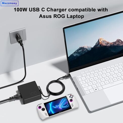 شاحن USB C بقوة 100 وات 65 وات متوافق مع Asus ROG Ally X Z1 Ally Dock Xbox Ally/Steam Deck/Legion Go/MSI Claw/Switch1 2/Lite/OLED/ROG Flow X16 X13 Z13 ZenBook 14 14X S13 Zephyrus G16 G14 Strix G18 G16 in Kuwait