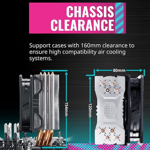 مبرد هواء وحدة المعالجة المركزية Cooler Master Hyper 212 EVO V2، حزمة SickleFlow 120 V2 ARGB، 4 أنابيب حرارية نحاسية للاتصال المباشر، مصابيح LED قابلة للتخصيص ARGB 3-Pin، مروحة PWM، لـ AMD Ryzen/Intel LGA1700/1200 in Saudi Arabia