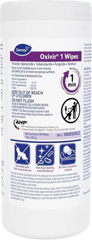 Oxivir Diversey 1 Disinfectant Wipes, AHP Hydrogen Peroxide Cleaner, Multi-Surface Cleaner for Home & Commercial Use, Medium Wipes, 60 Count Slim Canister in Saudi Arabia