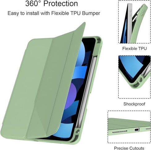حافظة لجهاز iPad Pro 11 بوصة الجيل الرابع/الثالث/الثاني، غطاء ذكي خفيف الوزن ونحيف للنوم/الاستيقاظ التلقائي، حافظة خلفية ناعمة من مادة TPU مع حامل قلم لجهاز iPad Pro 11" 2022/2021/2020، ماتشا جرين in Kuwait