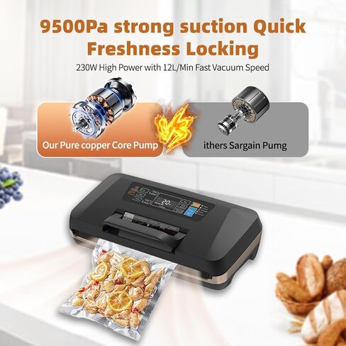 WubbaLubba 95kpa Vacuum Sealer للأغذية، آلة ختم الطعام الأوتوماتيكية مع قفل سهل، أدوات تقطيع متكاملة وبادئ لحفظ تخزين الطعام in Kuwait