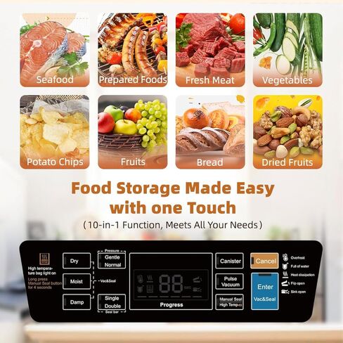 WubbaLubba 95kpa Vacuum Sealer للأغذية، آلة ختم الطعام الأوتوماتيكية مع قفل سهل، أدوات تقطيع متكاملة وبادئ لحفظ تخزين الطعام in Kuwait