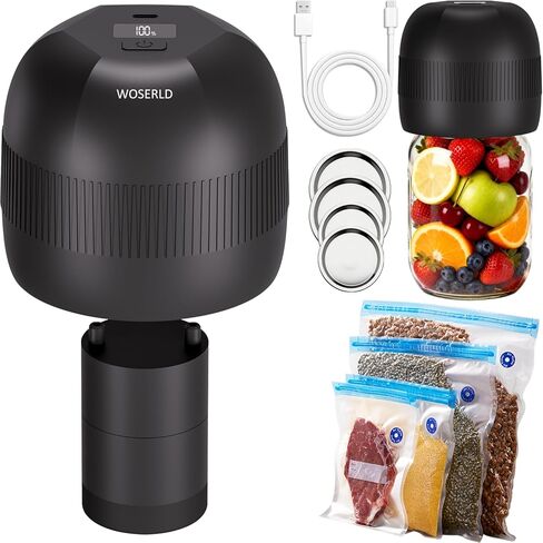 3 in1 Electric Mason Jar Vacuum Sealer Kit, For wide Mouth & Regular Mouth Mason Jars. Portable Jar Vacuum Sealer, For Vacuum Food Bags, Vacuum Lunch Box (Dark Black) in Saudi Arabia