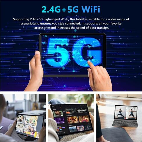 جهاز لوحي Crelander 10.1 بوصة يعمل بنظام Android 14 مع فتحة لبطاقة SIM اتصال 4G LTE، 20 جيجابايت + 256 جيجابايت، شاشة لمس 1920x1200 IPS، كاميرا مزدوجة، بلوتوث/واي فاي، حزمة مع حافظة ولوحة مفاتيح وماوس وقلم (رمادي أسود) in Kuwait
