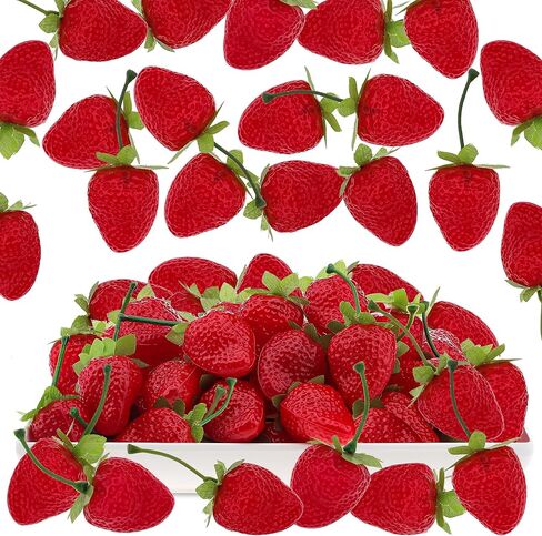 Gresorth 30pcs Artificial Strawberry Lifelike Simulation Small Dard Red Strawberries Set Decoration Fake Fruit Home House Kitchen Decor in Saudi Arabia