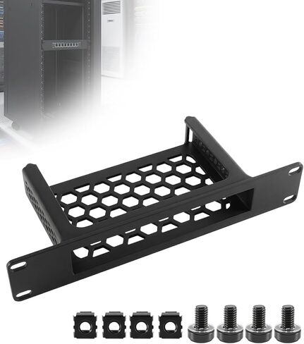 حامل شبكة 1U مناسب لمحول TP-Link TL-SG108، حامل محول شبكة مدمج للمختبر المنزلي وخزانة الحائط، تصميم مفتوح التهوية (أسود) in Kuwait