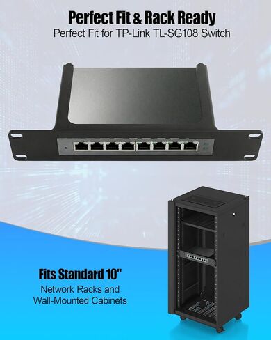 حامل شبكة 1U مناسب لمحول TP-Link TL-SG108، حامل محول شبكة مدمج للمختبر المنزلي وخزانة الحائط، تصميم مفتوح التهوية (أسود) in Kuwait
