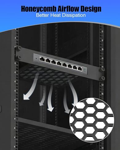 حامل شبكة 1U مناسب لمحول TP-Link TL-SG108، حامل محول شبكة مدمج للمختبر المنزلي وخزانة الحائط، تصميم مفتوح التهوية (أسود) in Kuwait