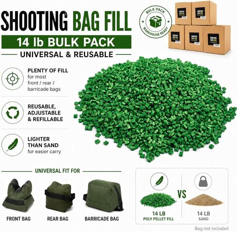 Eco-Friendly Green Pellets for Shooting Bag Fill (14 lbs) Odorless Bag Filler for Rifle Rest/Sandbag, Water-Resistant, Easy Pour, Reusable, Lightweight Alternative to Sand in Saudi Arabia