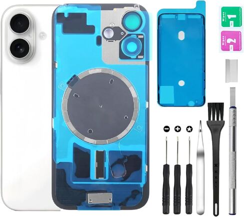 Rear Back Cover Glass Replacement for iPhone 16 Back Glass + Camera Lens + Magnet + Iron Piece Holder with Repair Tool Kit (Black) in Saudi Arabia