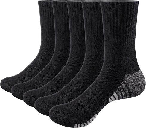 YUEDGE Mens Athletic Crew Socks Cotton Cushioned Moisture Wicking Sport Training Socks for Men 7-13 Black/White 5 Pairs in Saudi Arabia