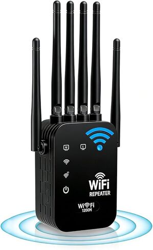 WiFi Extender Signal Booster, AC1200Mbps Dual Band (5GHz/2.4GHz), WiFi Booster with Ethernet Port up to 12880 Sq.ft for 105+ Devices, with 6 Antennas 360° Coverage (White-us) in Saudi Arabia